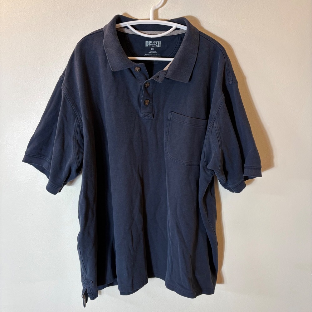 Duluth Trading Co Mens Navy Blue Cotton‎ Short Sleeve Pocket Polo Shirt Size 2XL